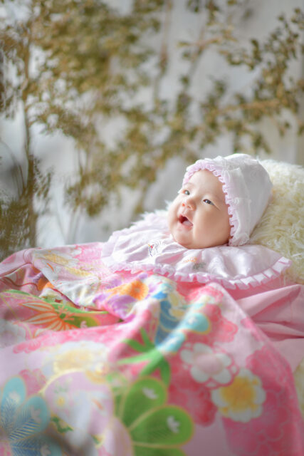 お宮参り 3ヶ月女の子 ピンクの着物