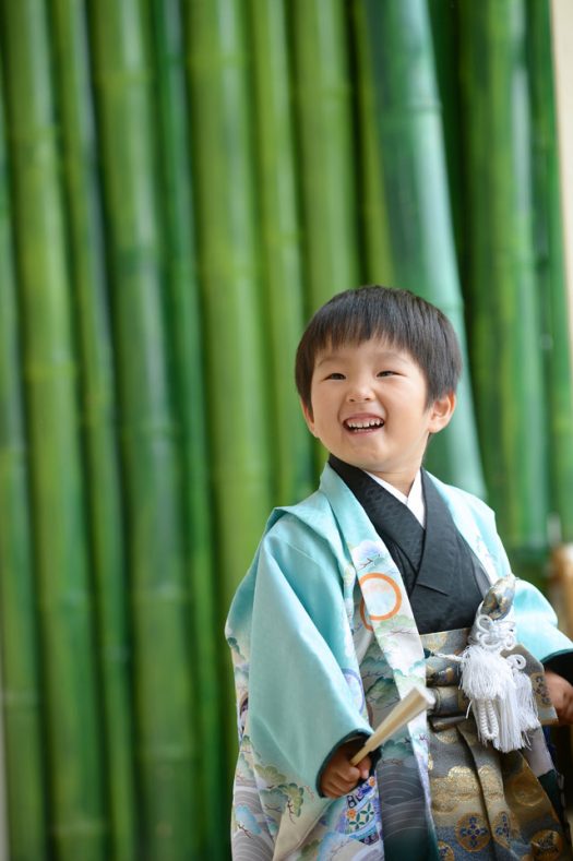 3歳男の子　七五三　緑色　着物