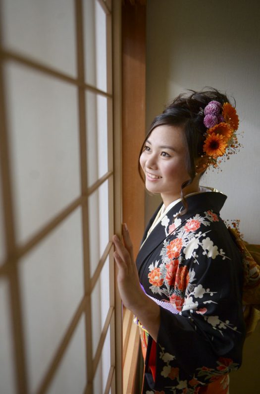成人式当日　生花の髪飾り
