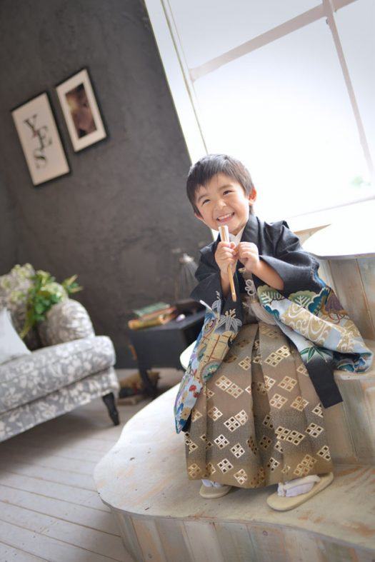 七五三　5歳　男の子　黒い着物