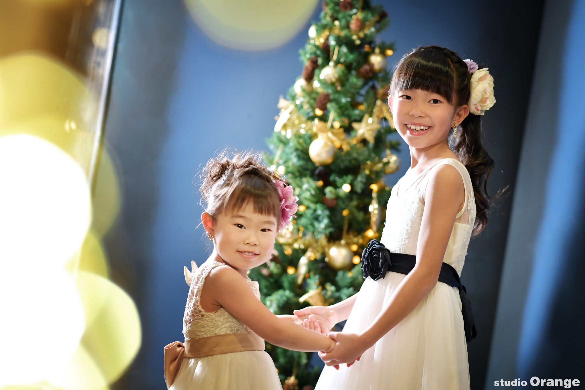 クリスマスイブにツリーと一緒に撮影した七五三撮影