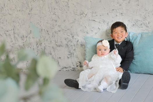 お宮参り　ベビードレス　兄妹撮影