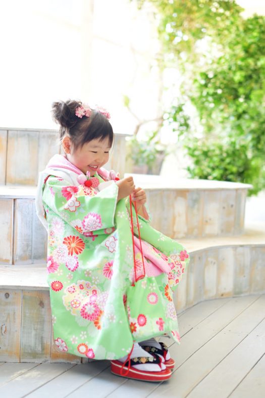 奈良市　生駒市　帝塚山　富雄　木津川市　精華町　スタジオレンジ　七五三　3歳女の子　黄緑の着物