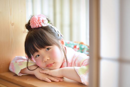 奈良市　生駒市　帝塚山　富雄　木津川市　精華町　スタジオレンジ　7歳女の子　七五三　ピンクの着物　緑の帯