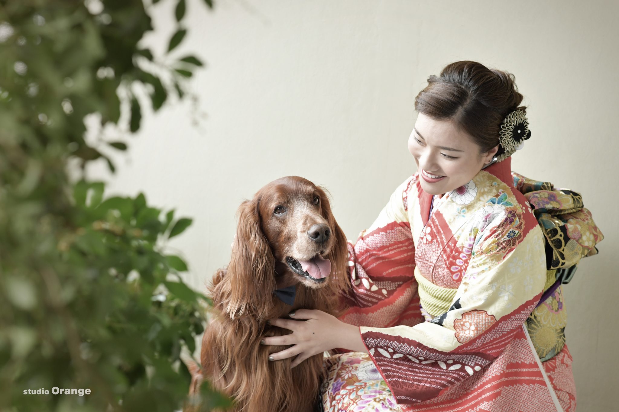 奈良に帰省中の方必見。兄妹そろって、アイリッシュセッターちゃんと成人式後撮りの写真撮影