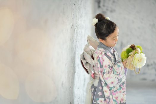 七五三　着物　7歳　お団子　