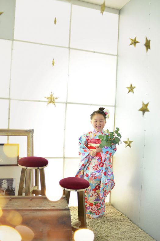 七五三　７才　女の子　着物　水色