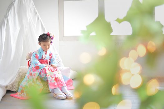 七五三　着物　水色　ピンク　７歳