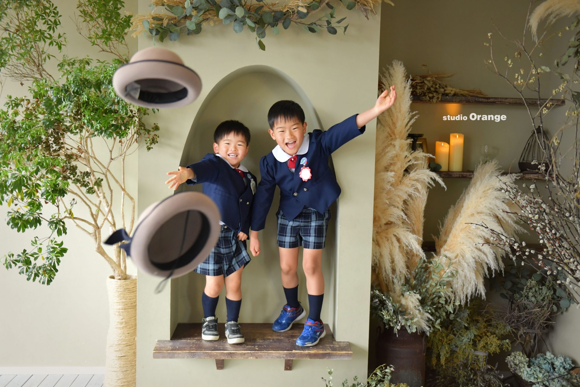 京都から男の子兄弟らしく元気な入学・卒業撮影