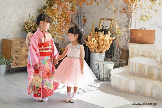 七五三　春日大社　スタジオオレンジ　奈良市写真館　和服　7歳　3歳　お参り