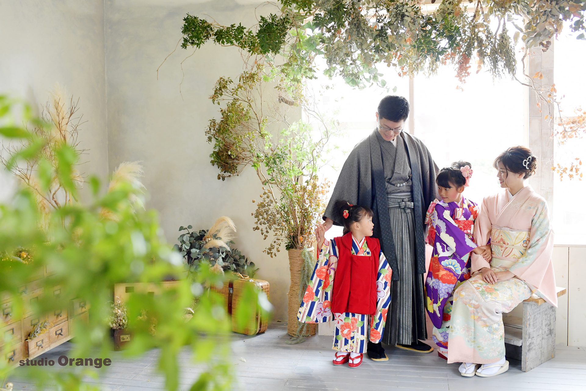 奈良県桜井市より家族みんな着物を着て七五三撮影