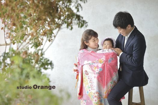 お宮参り　女の子　祝い着　初着　着物　家族写真　奈良　スタジオ　可愛い　写真　おしゃれ