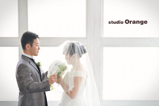 結婚式　ウェディング　ドレス　タキシード　洋装　ベール　フォトスタジオ　奈良店　オレンジ