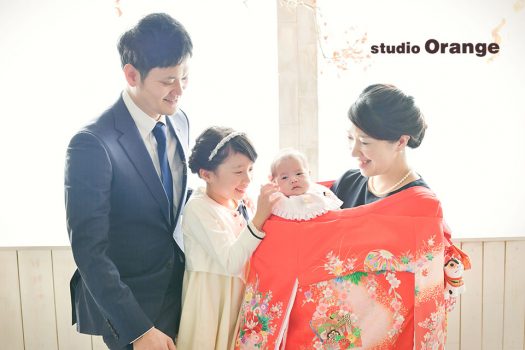 奈良店　フォトスタジオ　写真館　お宮参り　兄弟　姉妹　家族　和装　着物　産着　家族写し