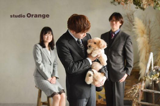 奈良店　フォトスタジオ　写真館　成人式　スーツ　男性　家族写し　ペット　犬