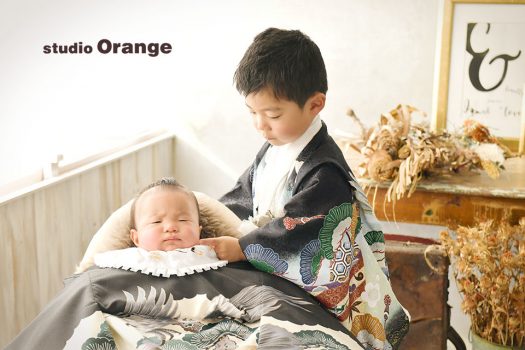 奈良県生駒市　お宮参り　奈良市　学園前　生駒　大和郡山市　精華町　木津川市　登美ヶ丘 春日大社　帯解寺　菅原天満宮　生駒大社　率川神社1ヶ月男の子　七五三　兄弟写し　和装