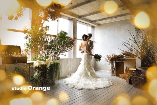 結婚式　ウェディング　ドレス　タキシード　洋装　ベール　フォトスタジオ　奈良店　オレンジ