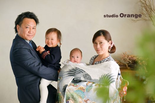 奈良県生駒市　お宮参り　奈良市　学園前　生駒　大和郡山市　精華町　木津川市　登美ヶ丘 春日大社　帯解寺　菅原天満宮　生駒大社　率川神社1ヶ月　着物　産着　和装　家族写し　ベビーベッド
