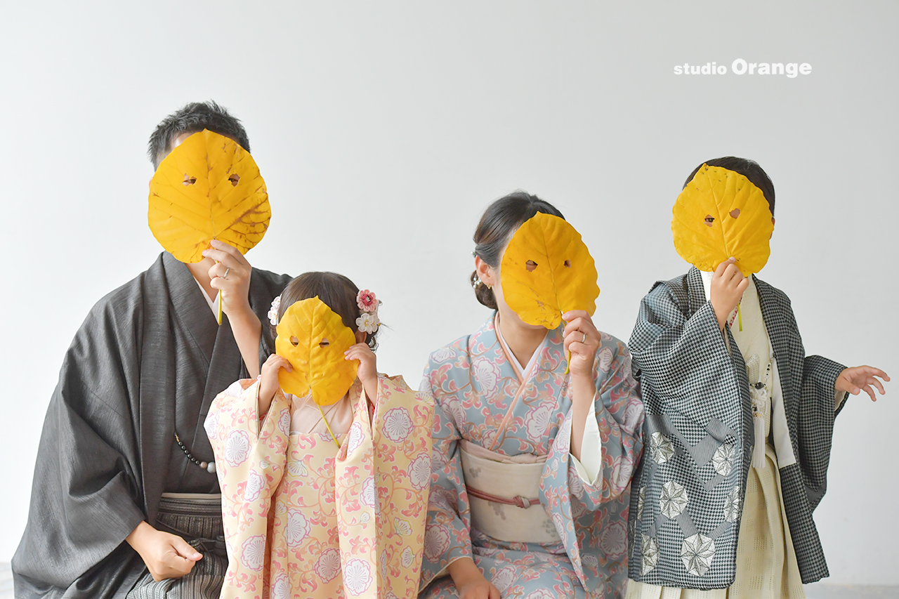 葉っぱで楽しい七五三写真撮影（奈良で大変身の巻）