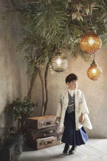 七五三　五歳男の子　着物　着物コーデ　奈良市　写真館　フォトスタジオ
