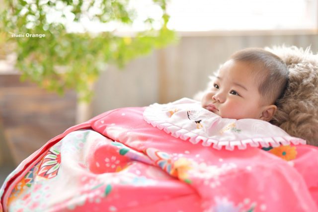 お宮参り　赤ちゃん　女の子　かわいい　着物　ピンク　ドレス　スタジオ　奈良　奈良スタジオ　