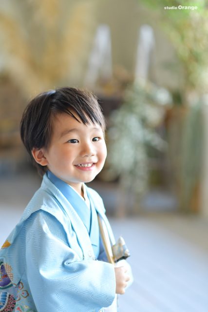 水色の着物　3歳男の子　七五三