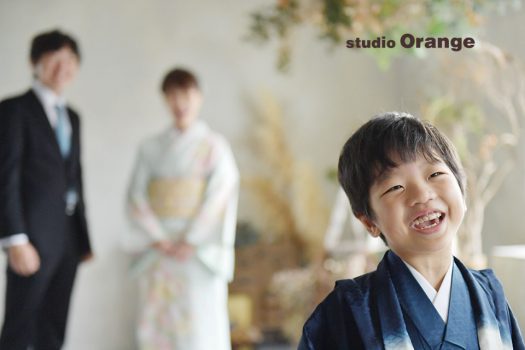 七五三　五歳男の子　着物　青　フォトスタジオ　写真館　奈良　