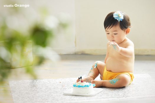 お誕生日　バースデー　男の子　1歳　写真館　奈良　フォトスタジオ　スマッシュケーキ