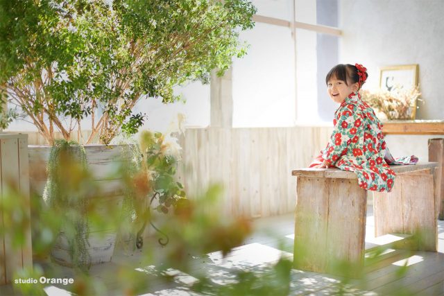 七五三　奈良市写真館　帯解寺　春日大社　3歳着物　赤い着物　参拝　着物
