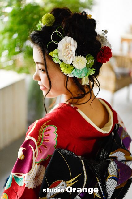 奈良市　レンタル振袖　成人式　成人式前撮り　成人式後撮り　赤色の振袖