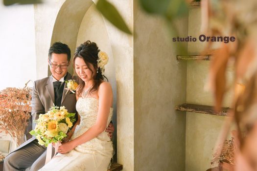 結婚式　ウェディング　ドレス　タキシード　洋装　ベール　フォトスタジオ　奈良店　オレンジ
