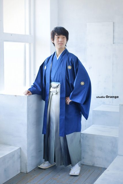 奈良市　成人袴　男性　青色の袴