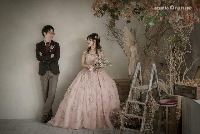 奈良県大和郡山市　ウェディングフォト　前撮り　ピンクのドレス　プレ花嫁