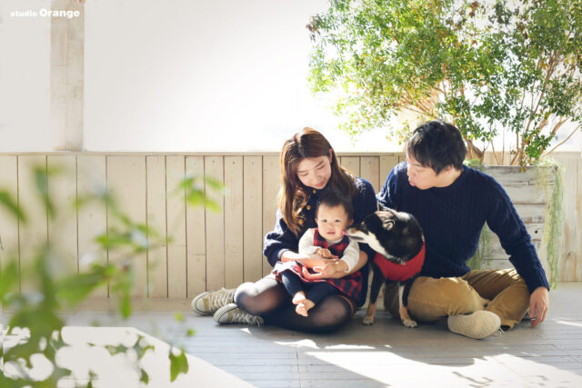 大阪府八尾市　家族写真撮影　ファミリーフォト　黒柴　しば犬　1歳誕生日