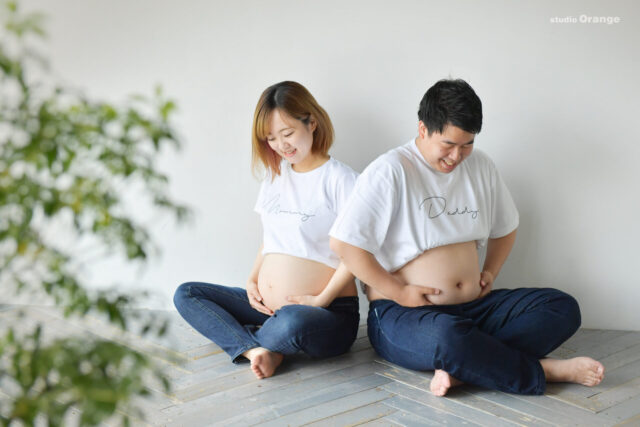 奈良市の写真スタジオ・スタジオオレンジのマタニティフォト　カジュアルリンクコーデ　妊婦さん