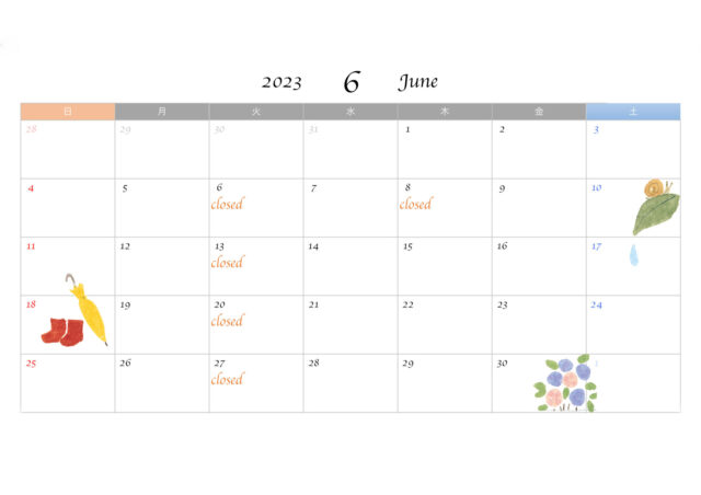 6月　スケジュール　カレンダー