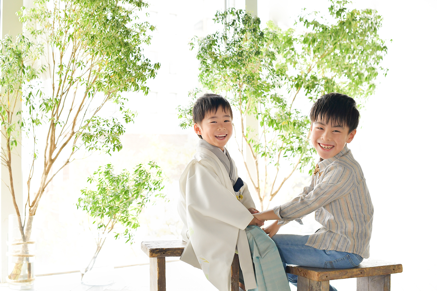 5歳の七五三の弟とお兄ちゃん