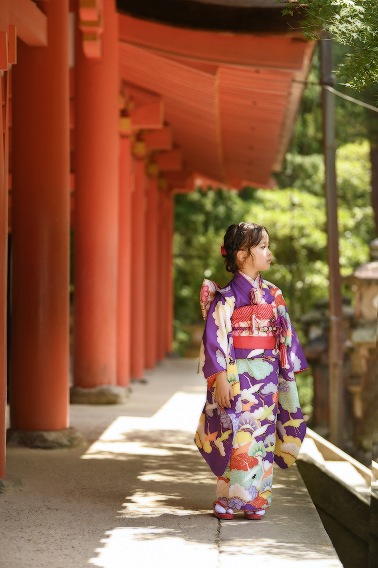 春日大社で七五三撮影 出張写真撮影 7歳女の子 奈良の鹿