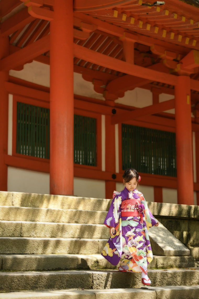 春日大社で七五三撮影 出張写真撮影 7歳女の子 奈良の鹿